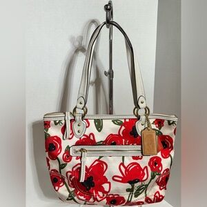 Coach White and Red Floral Tote Bag